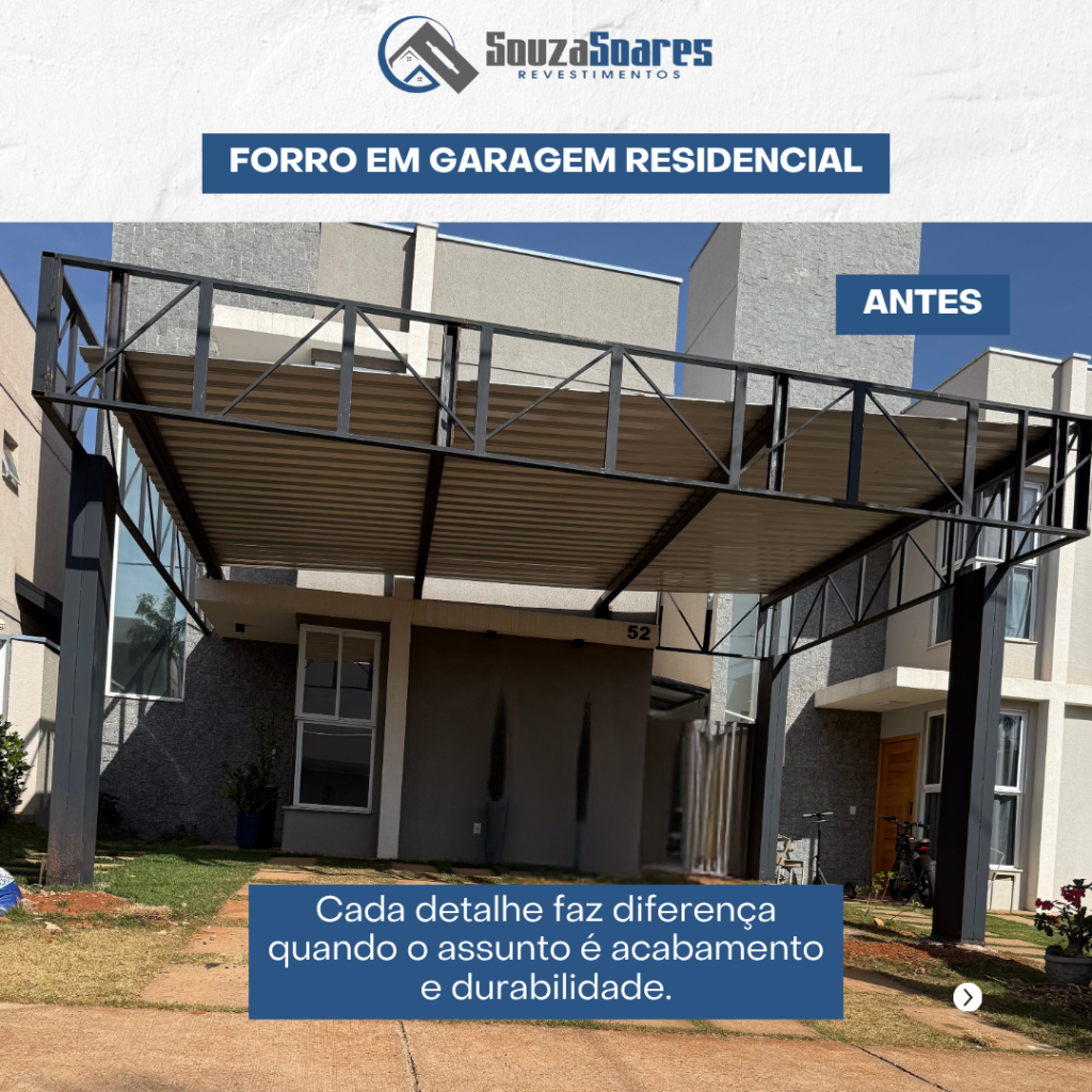 Execução do forro em garagem residencial