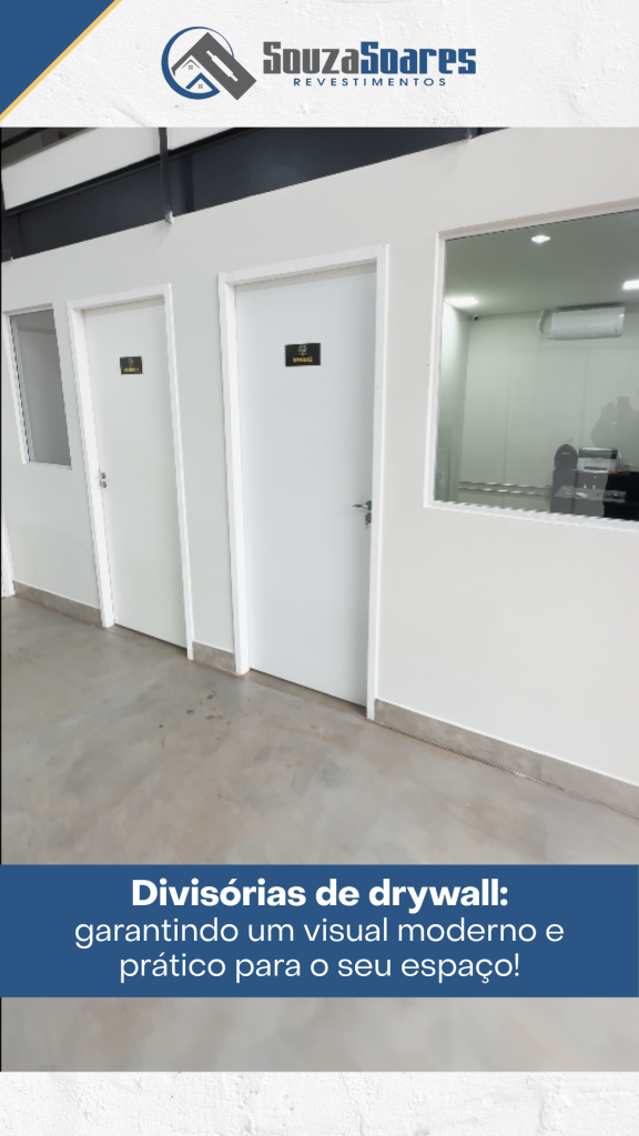 As divisórias em drywall garantem um visual moderno, prático e com ótimo aproveitamento de espaço!