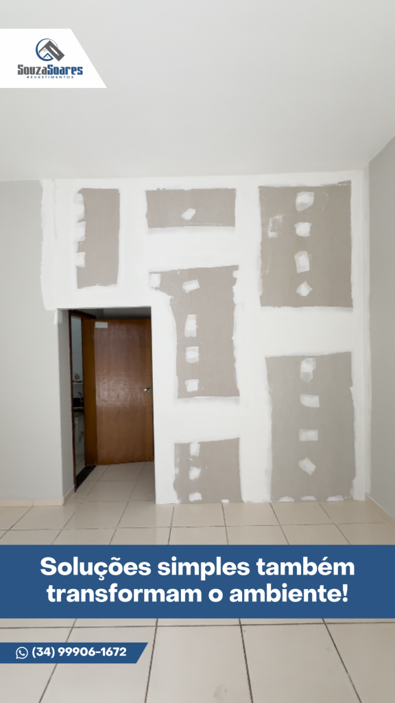 Neste projeto, a divisória de drywall foi utilizada para criar um novo espaço no fundo! Aproveitando melhor a área disponível e organizando o layout de forma prática e funcional.